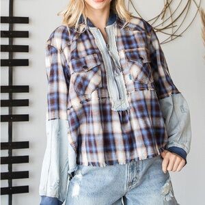 NWT Chelsea & Violet Girls Distressed Patchwork Denim Cropped Pullover Sz M